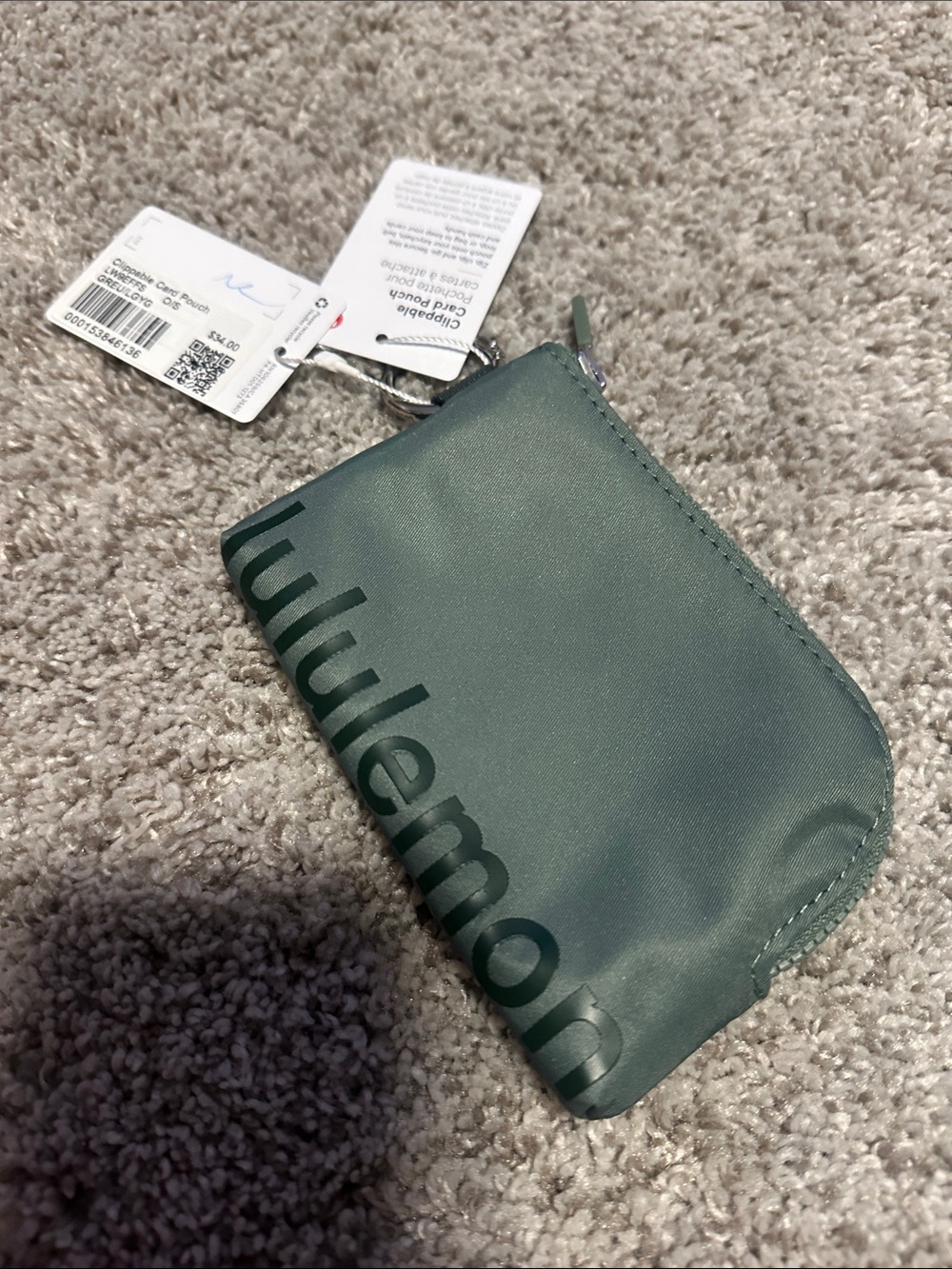 lululemon athletica Slate Green Zip Card Pouch